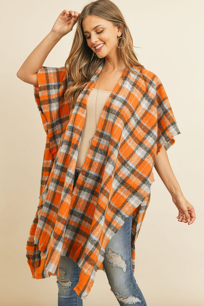 KNEE LENGTH TARTAN PLAID KIMONO