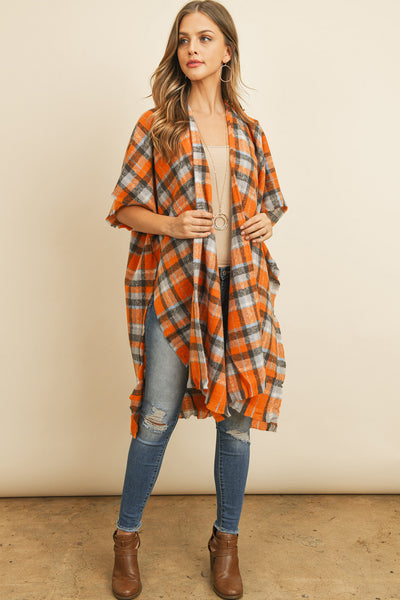 KNEE LENGTH TARTAN PLAID KIMONO