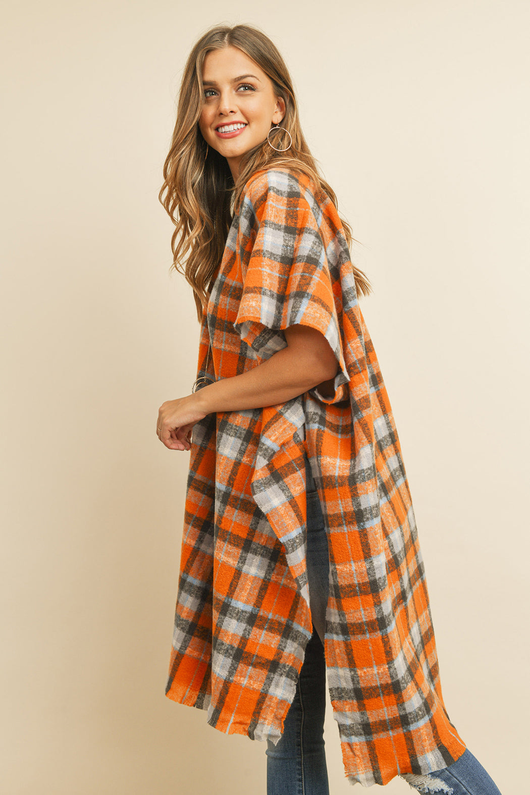 KNEE LENGTH TARTAN PLAID KIMONO