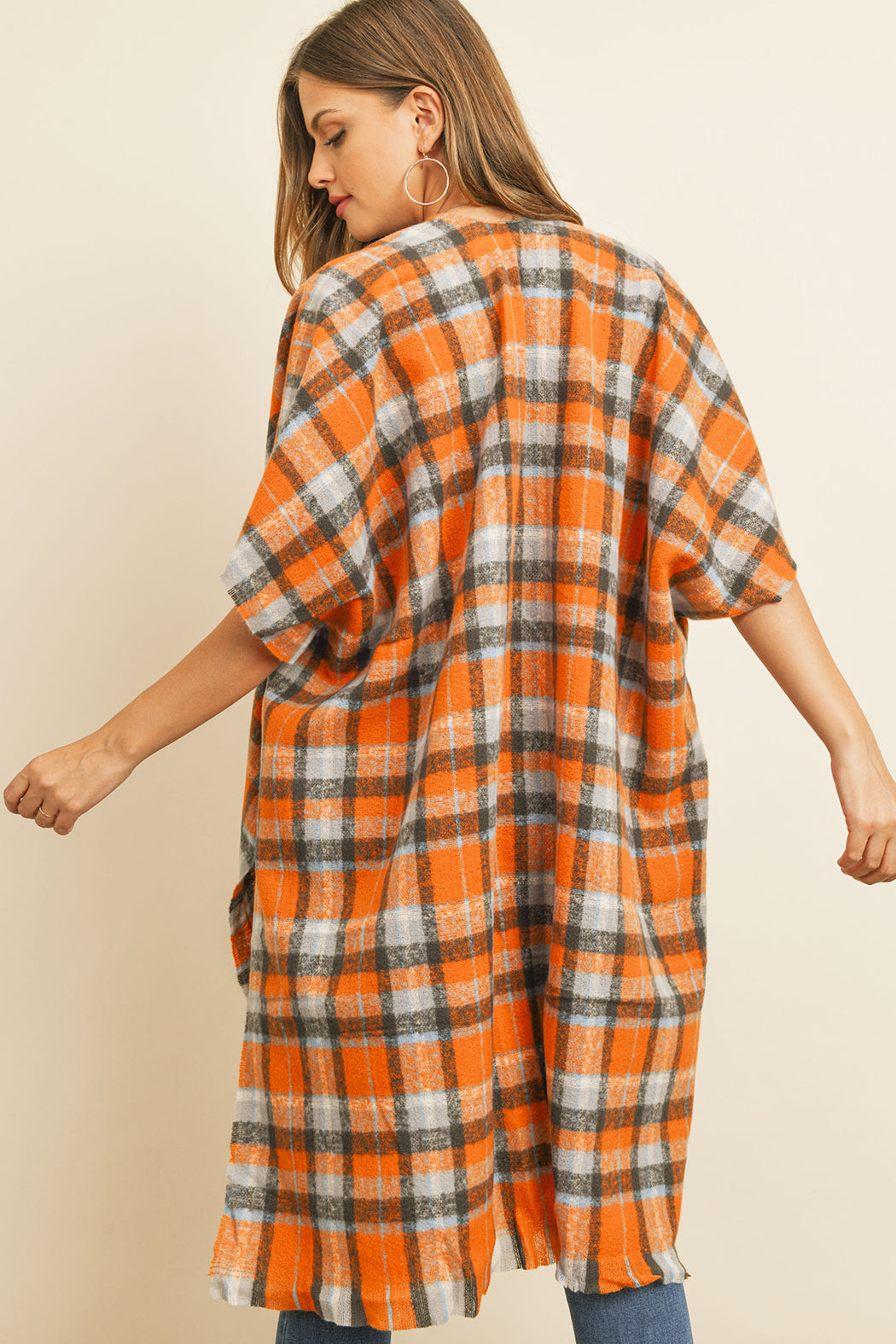 KNEE LENGTH TARTAN PLAID KIMONO