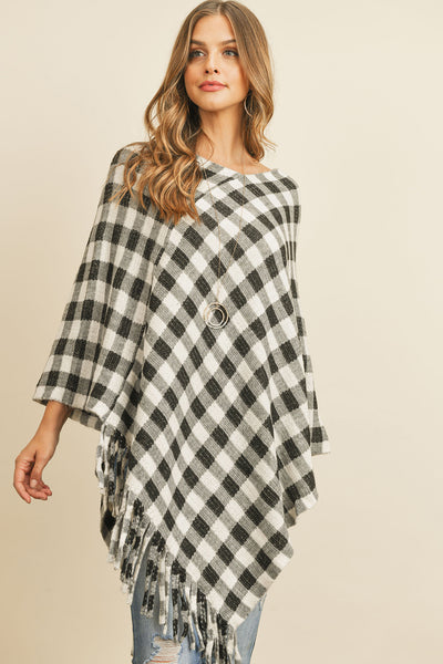 BUFFALO PLAID FRINGE PONCHO/6PCS (NOW $7.50 ONLY!)