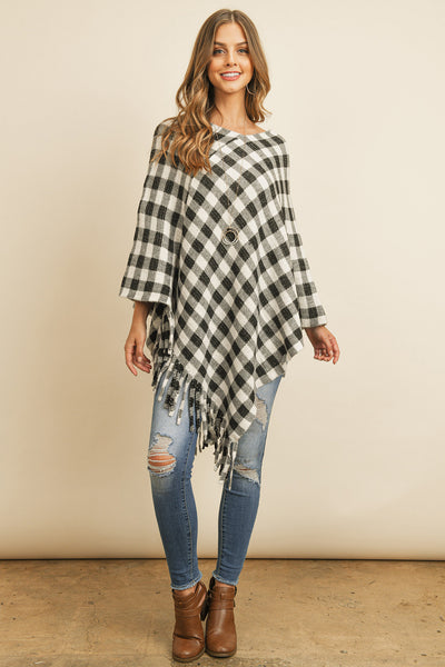 BUFFALO PLAID FRINGE PONCHO/6PCS (NOW $7.50 ONLY!)