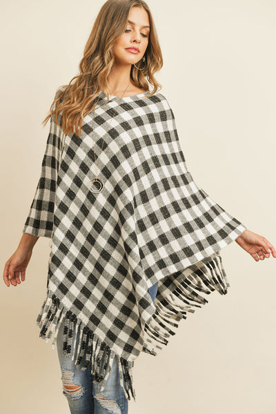 BUFFALO PLAID FRINGE PONCHO/6PCS (NOW $7.50 ONLY!)