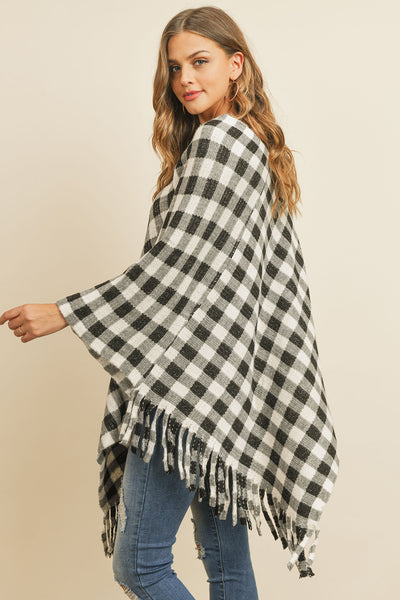 BUFFALO PLAID FRINGE PONCHO/6PCS (NOW $7.50 ONLY!)