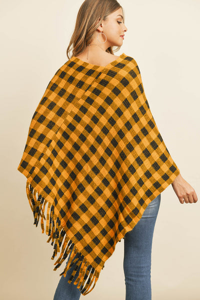 BUFFALO PLAID FRINGE PONCHO/6PCS (NOW $7.50 ONLY!)