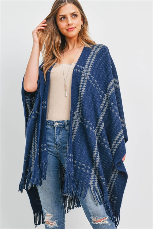 STRIPED OPEN FRONT FRINGE KIMONO ACRYLIC