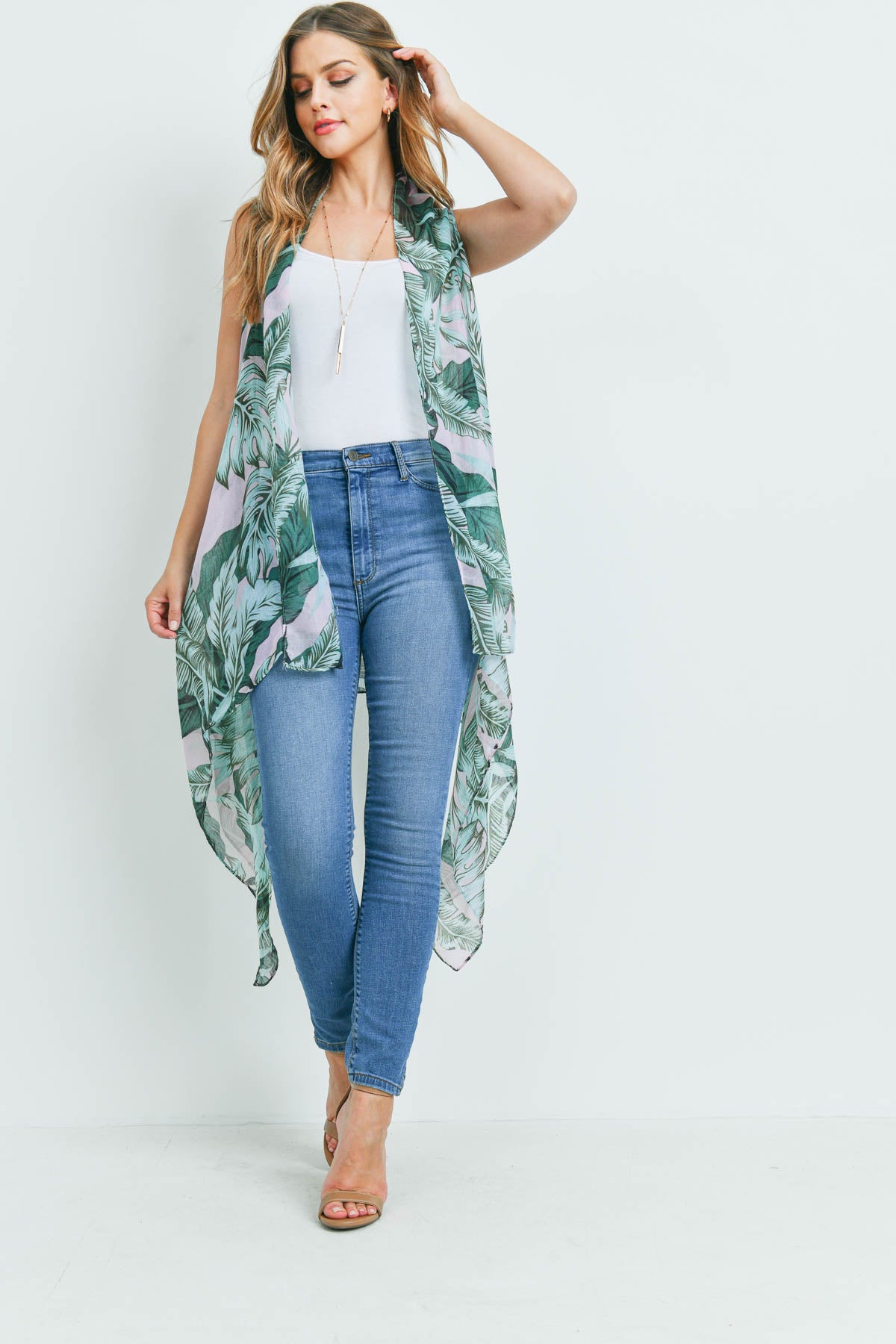 TROPICAL LEAVES KIMONO VEST