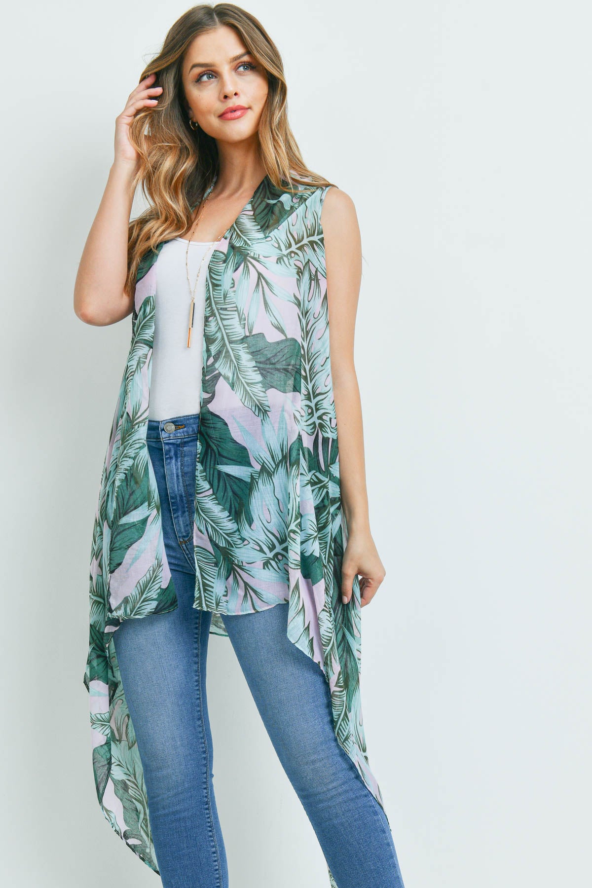 TROPICAL LEAVES KIMONO VEST