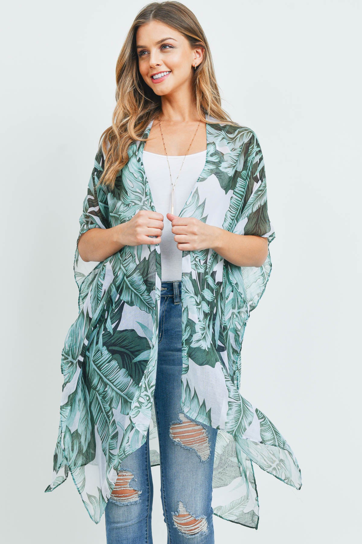 TROPICAL LEAVES KIMONO VEST