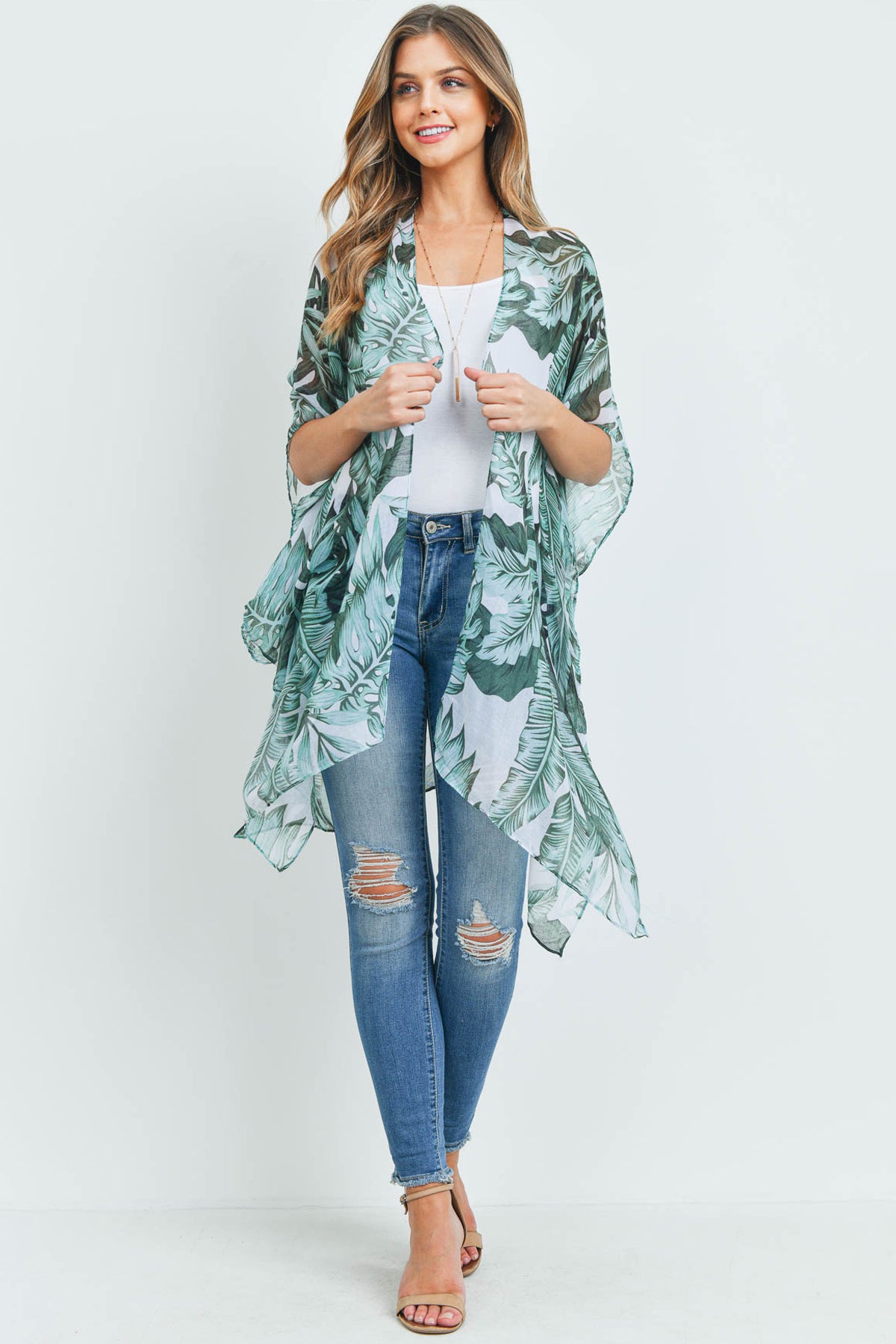 TROPICAL LEAVES KIMONO VEST