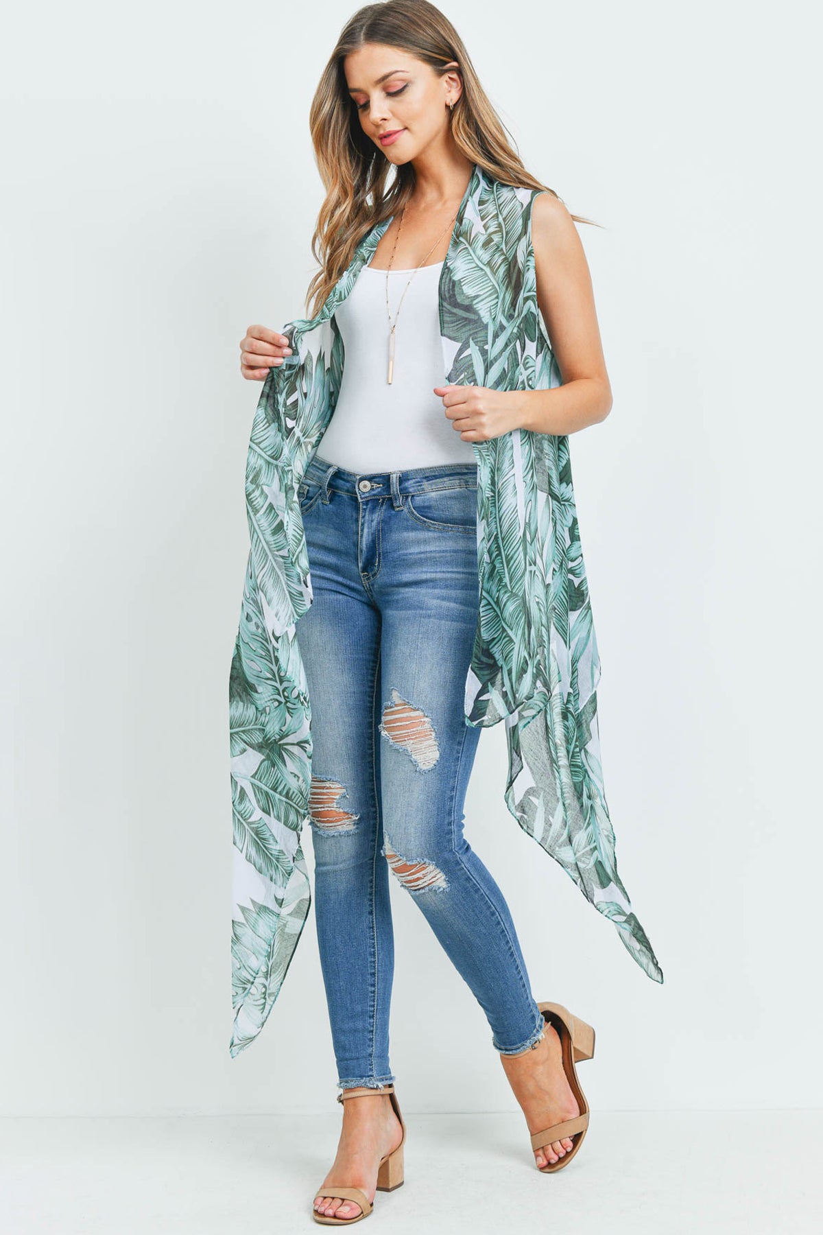 TROPICAL LEAVES KIMONO VEST