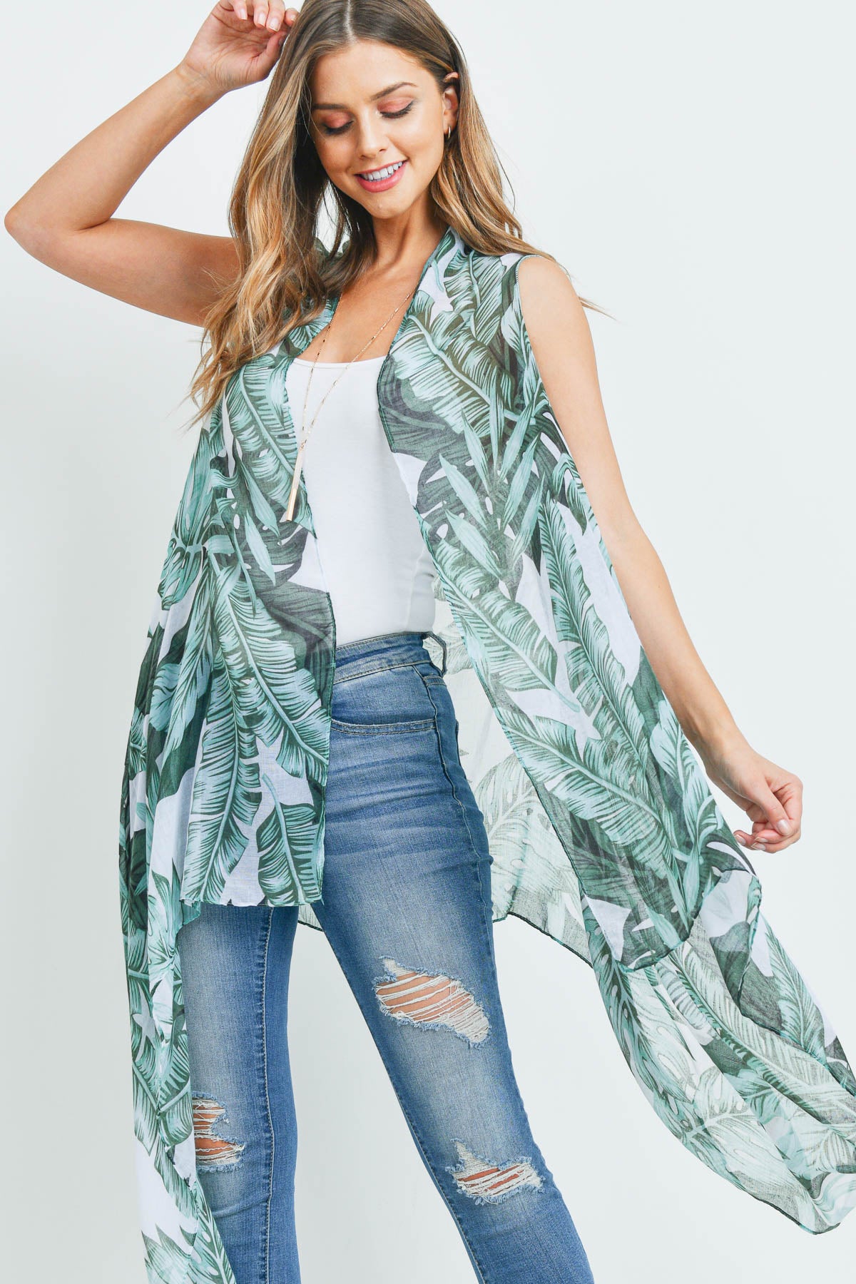 TROPICAL LEAVES KIMONO VEST