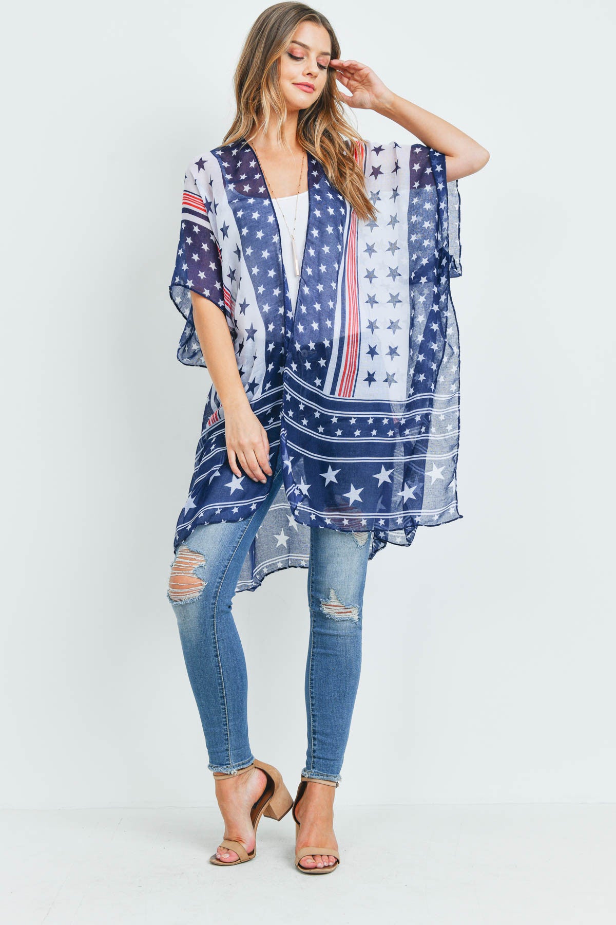 MULTI STAR AMERICAN FLAG KIMONO