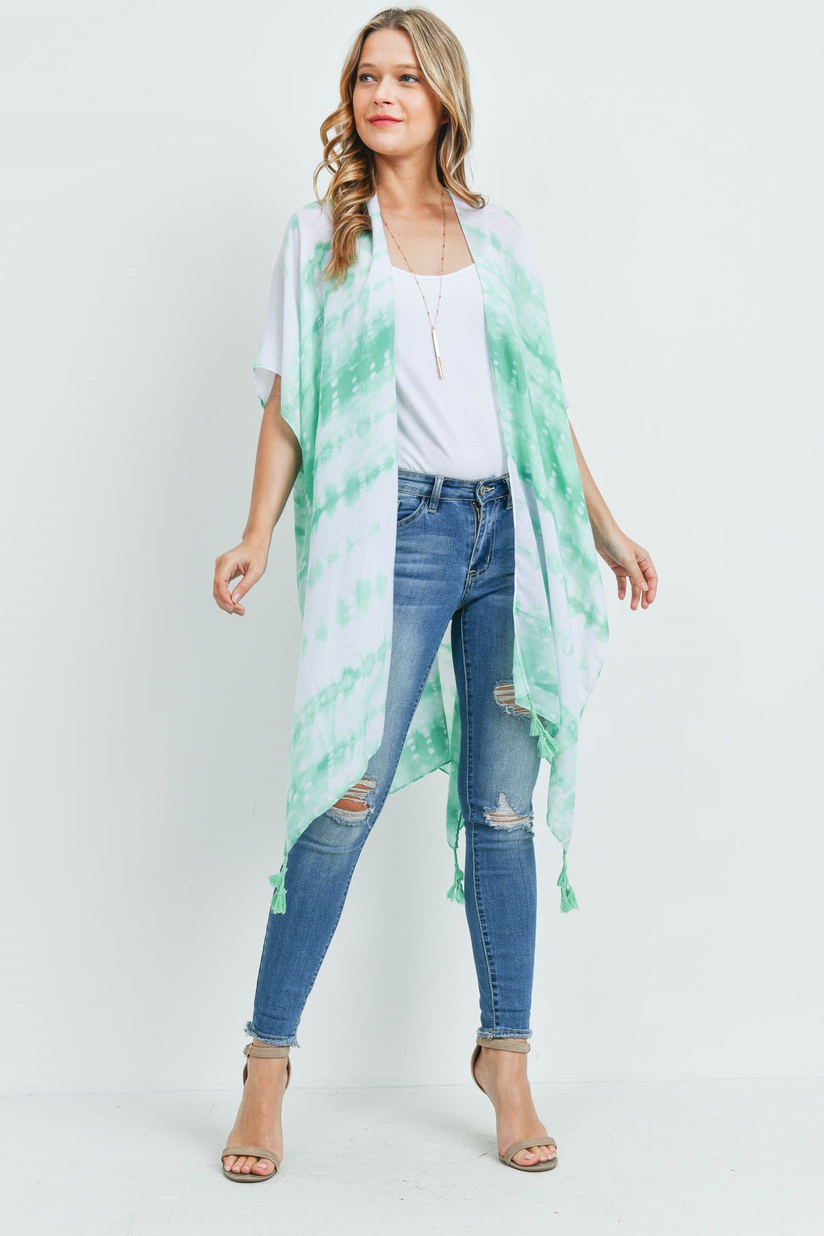 TIE DYE DASH TASSEL KIMONO (NOW $5.50 ONLY!)