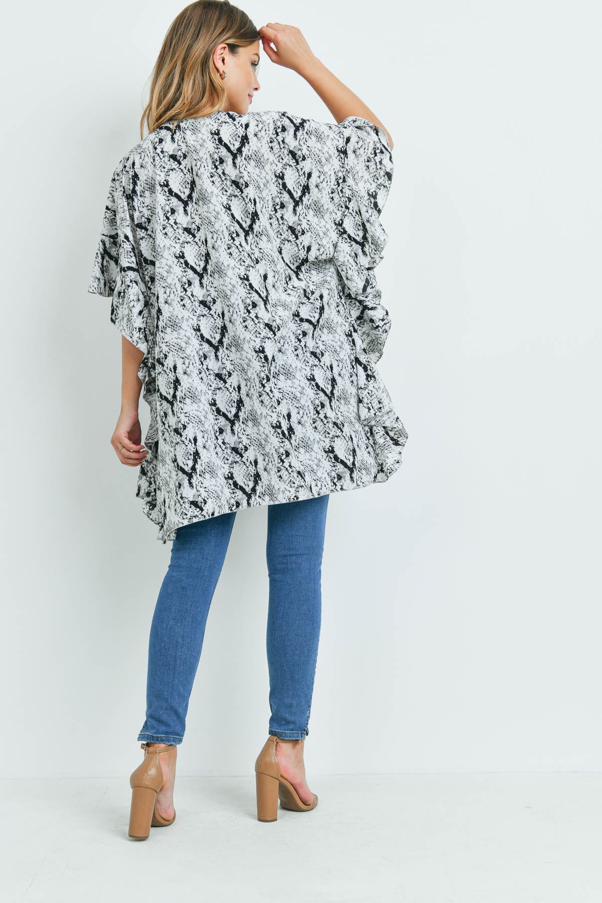 SNAKE PRINT RUFFLE KIMONO (NOW $3.75 ONLY!)