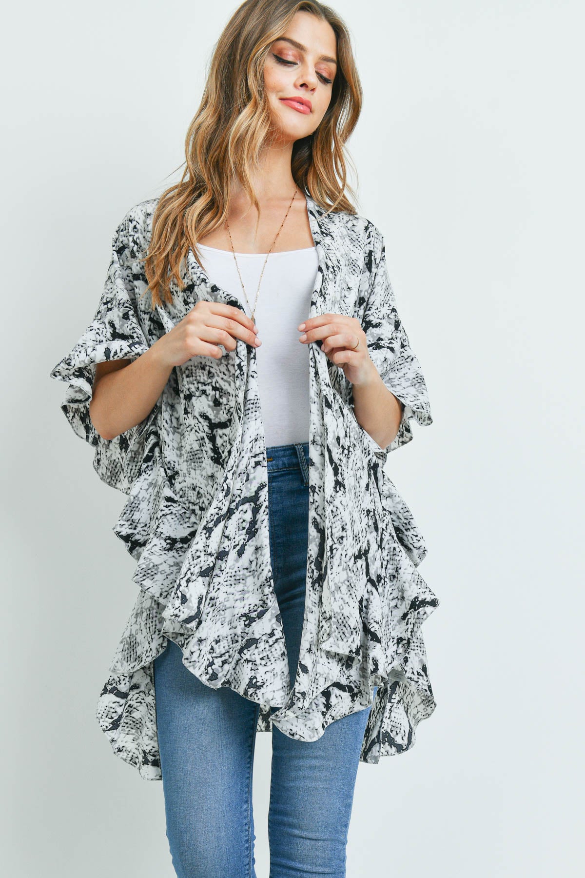 SNAKE PRINT RUFFLE KIMONO (NOW $3.75 ONLY!)