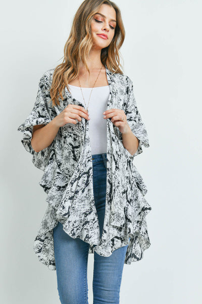 SNAKE PRINT RUFFLE KIMONO (NOW $3.75 ONLY!)
