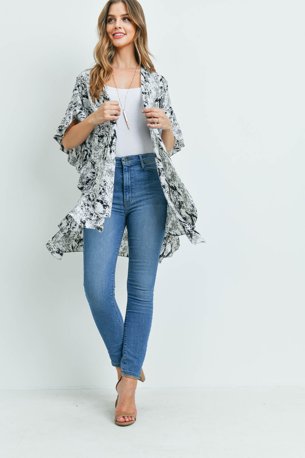 SNAKE PRINT RUFFLE KIMONO (NOW $3.75 ONLY!)