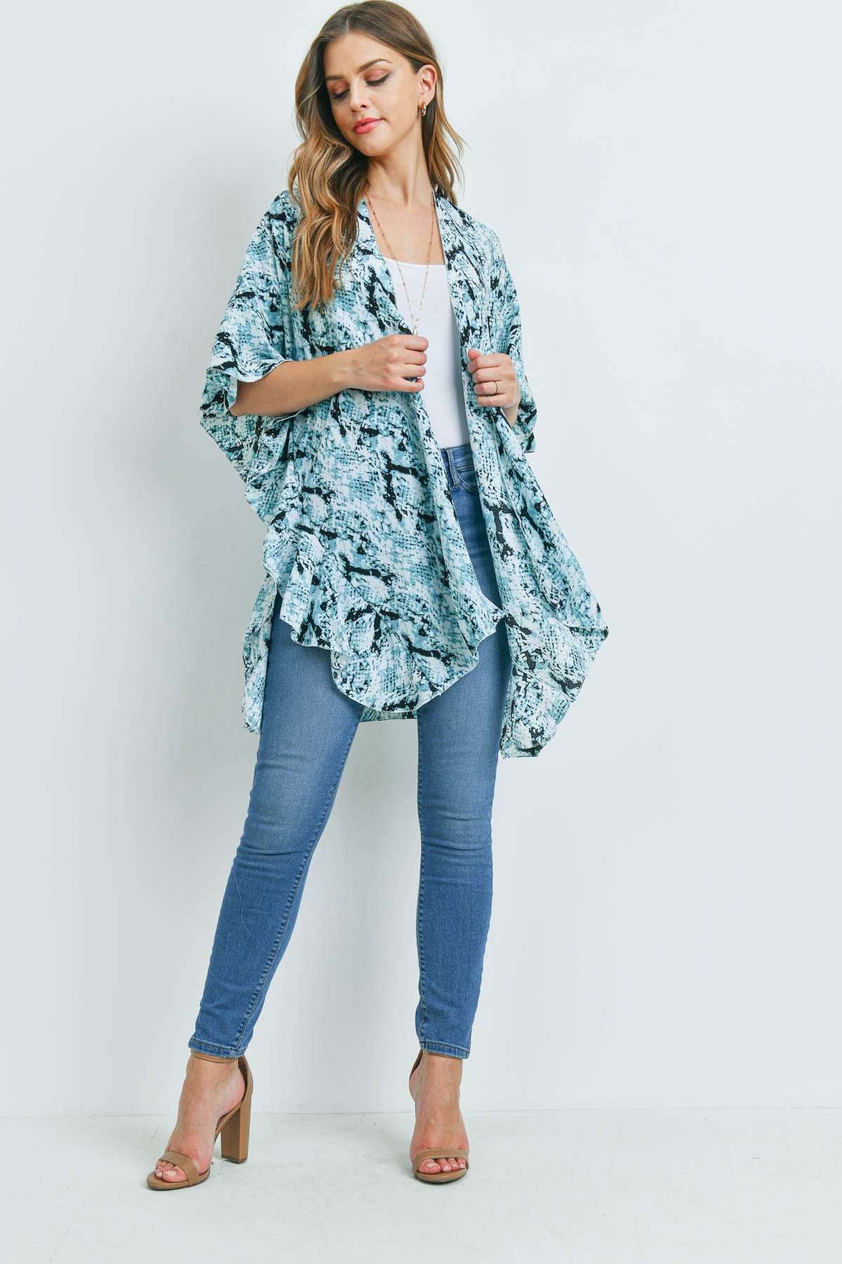 SNAKE PRINT RUFFLE KIMONO (NOW $3.75 ONLY!)