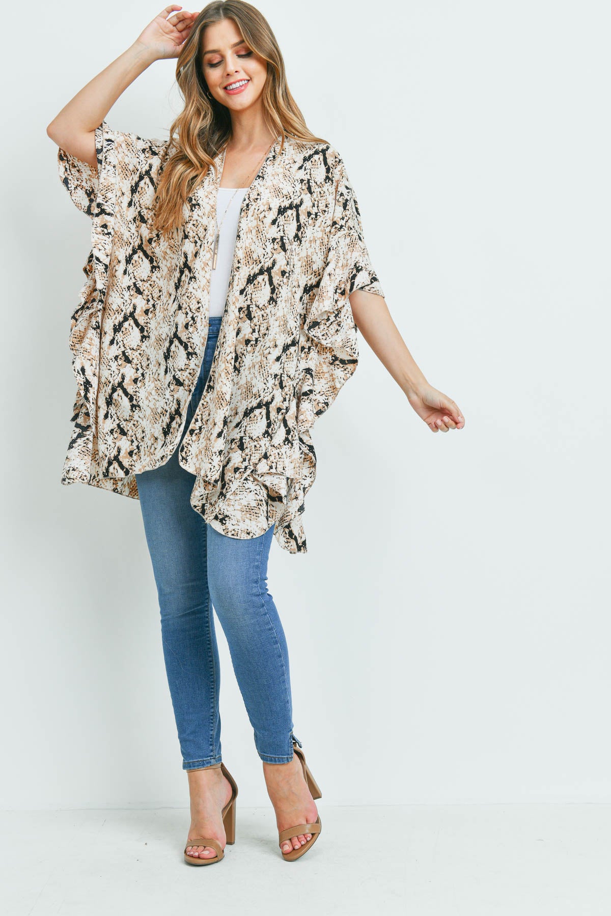 SNAKE PRINT RUFFLE KIMONO (NOW $3.75 ONLY!)