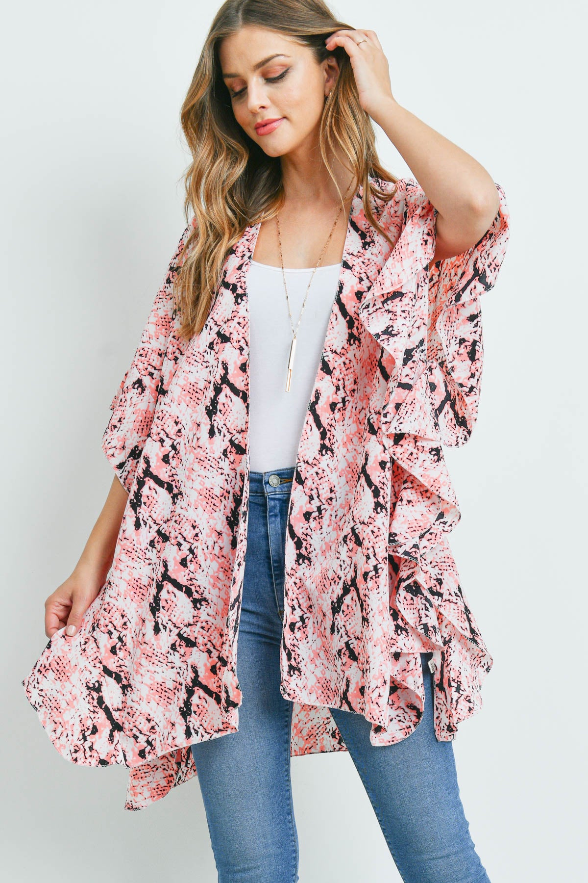 SNAKE PRINT RUFFLE KIMONO (NOW $3.75 ONLY!)
