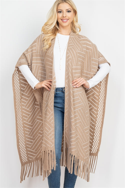 HERRINGBONE PATTERN KNIT FRINGE KIMONO & RUANA (NOW $9.75 ONLY!)