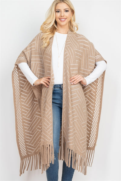 HERRINGBONE PATTERN KNIT FRINGE KIMONO & RUANA (NOW $9.75 ONLY!)