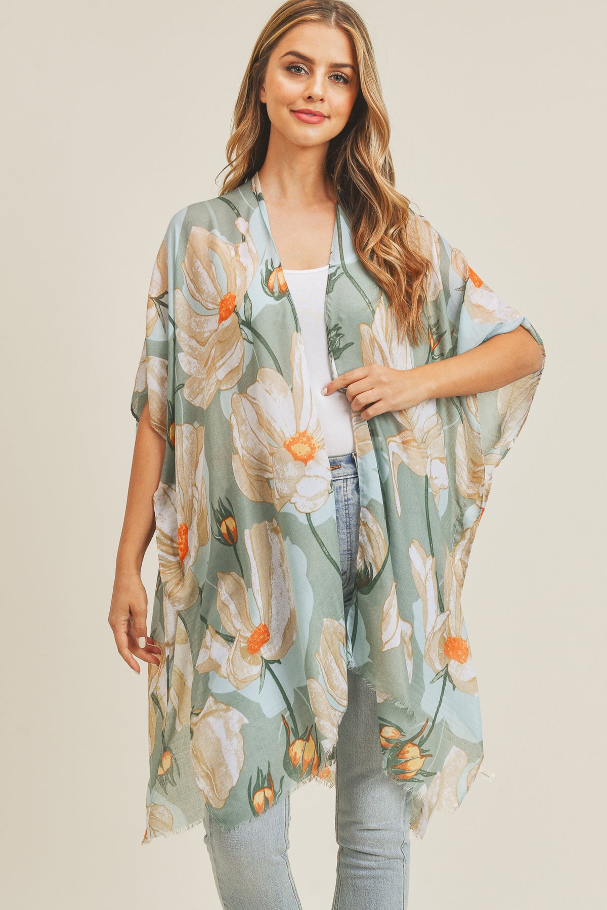 BIG FLOWER PRINT KIMONO
