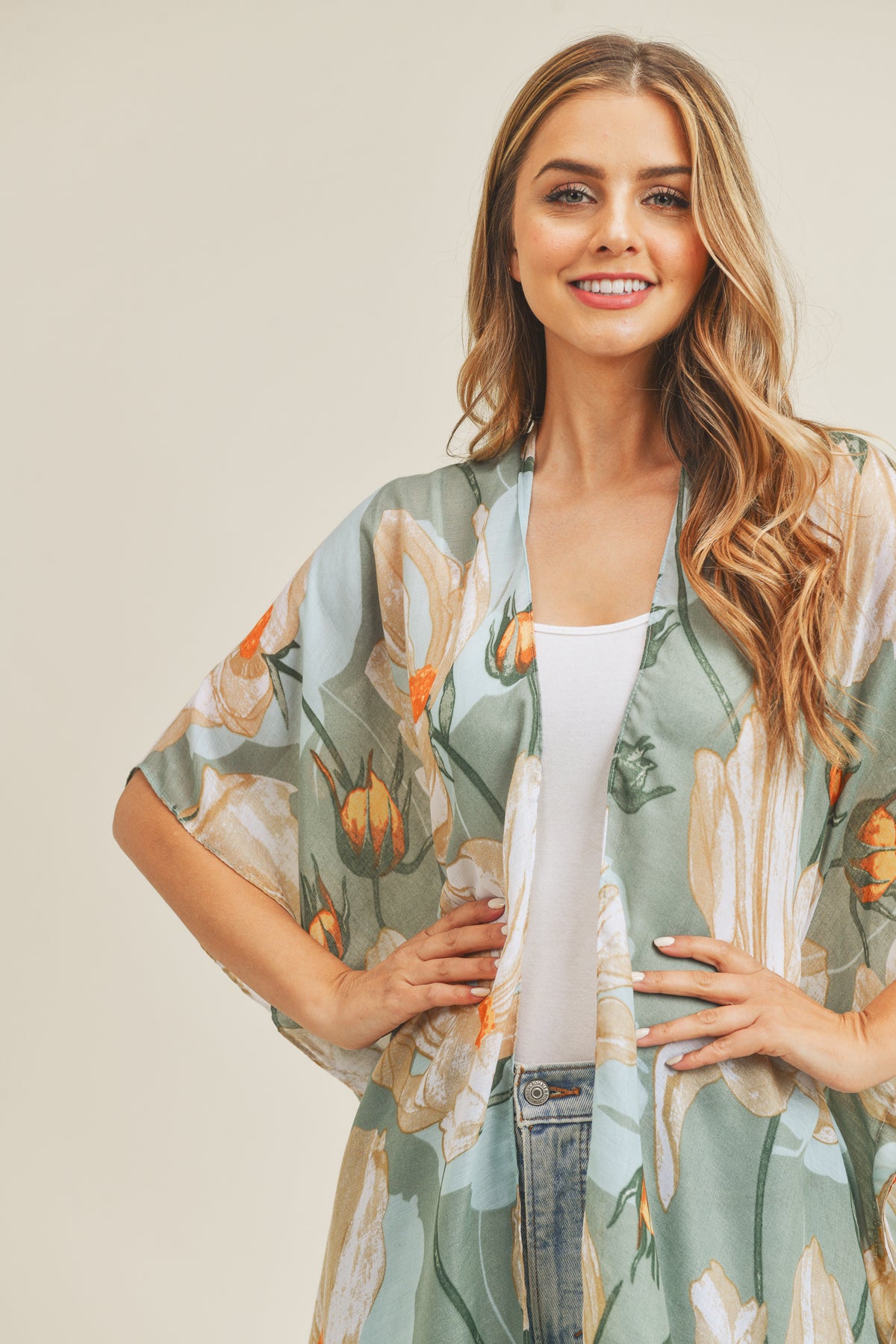 BIG FLOWER PRINT KIMONO