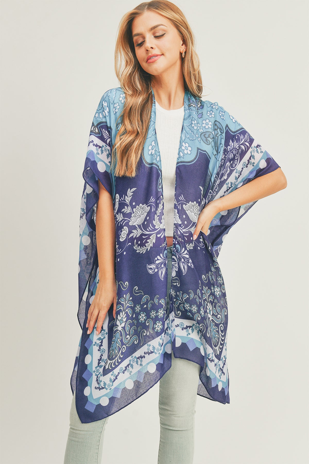 MIXED FLOWER PRINT KIMONO
