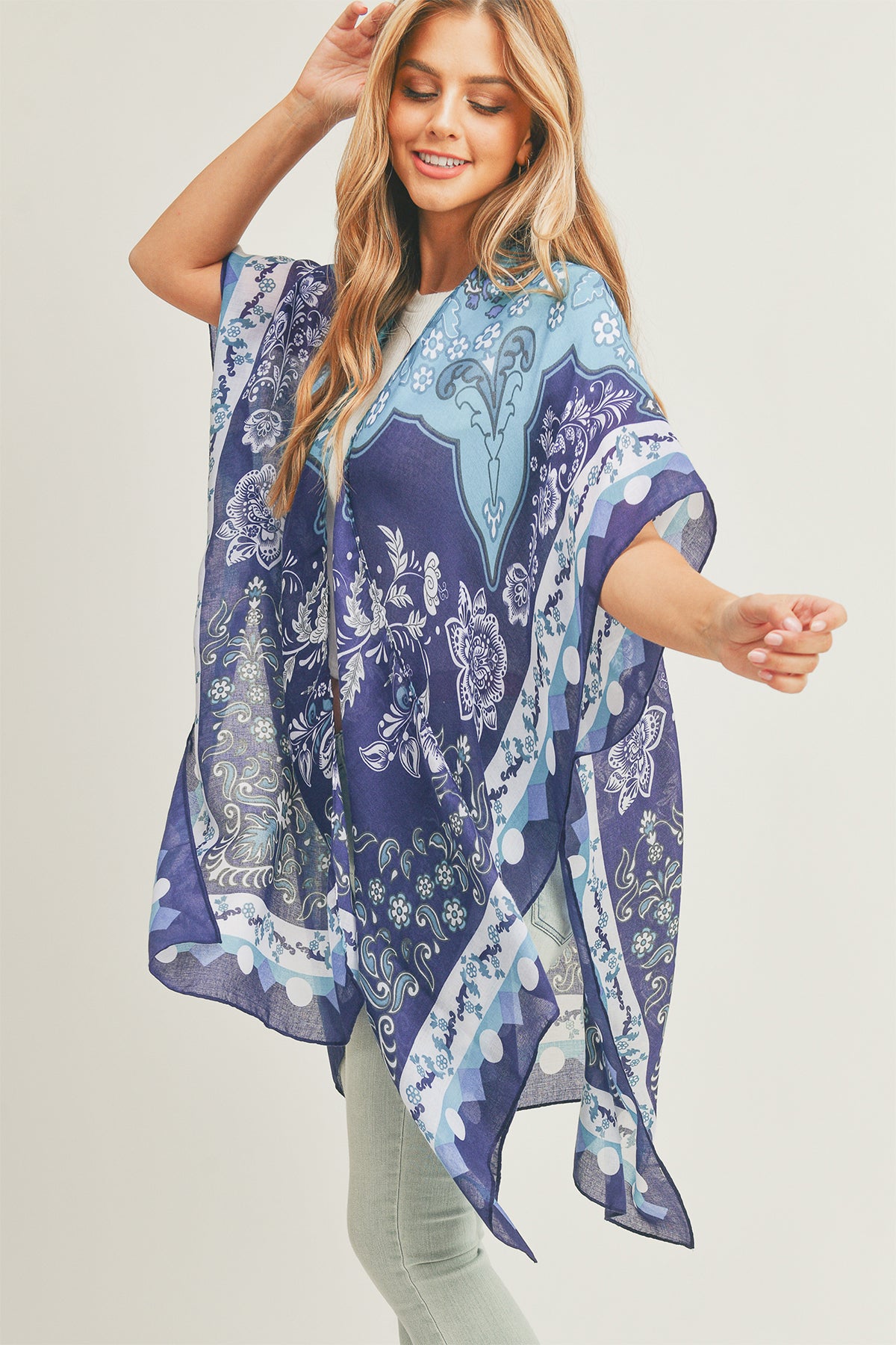 MIXED FLOWER PRINT KIMONO