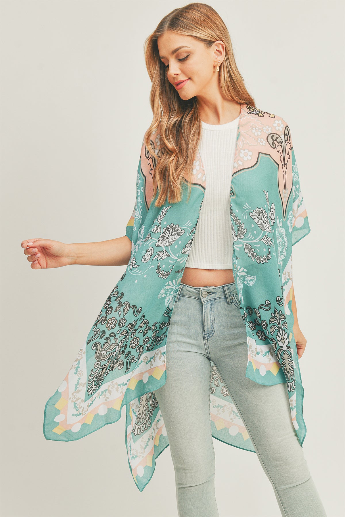 MIXED FLOWER PRINT KIMONO