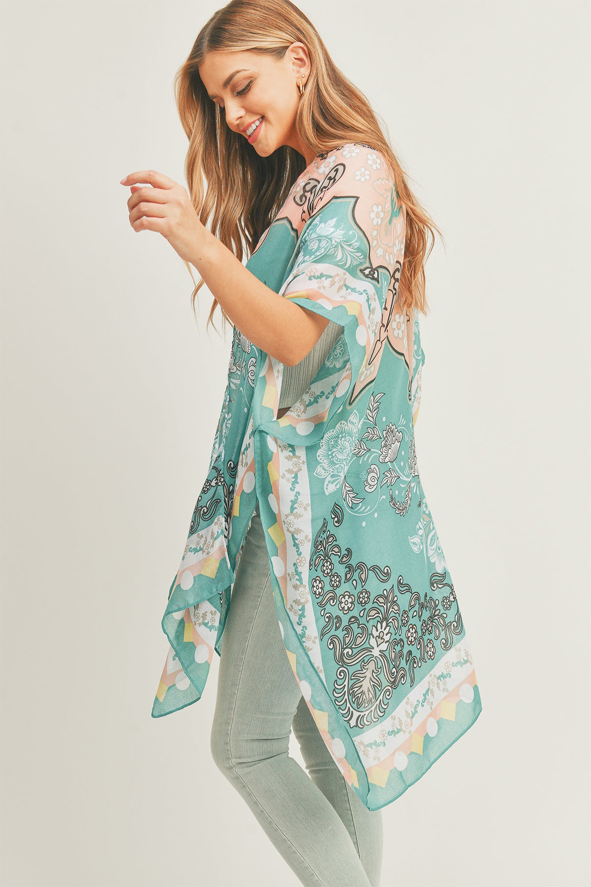 MIXED FLOWER PRINT KIMONO
