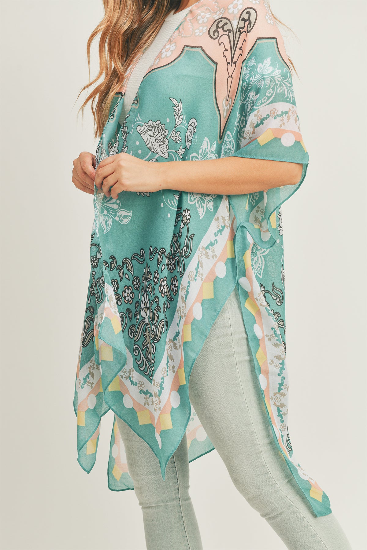 MIXED FLOWER PRINT KIMONO