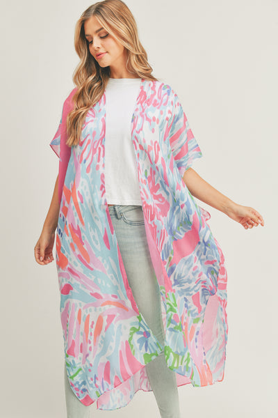 TROPICAL PRINT MAXI OPEN FRONT KIMONO