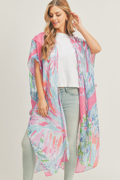TROPICAL PRINT MAXI OPEN FRONT KIMONO