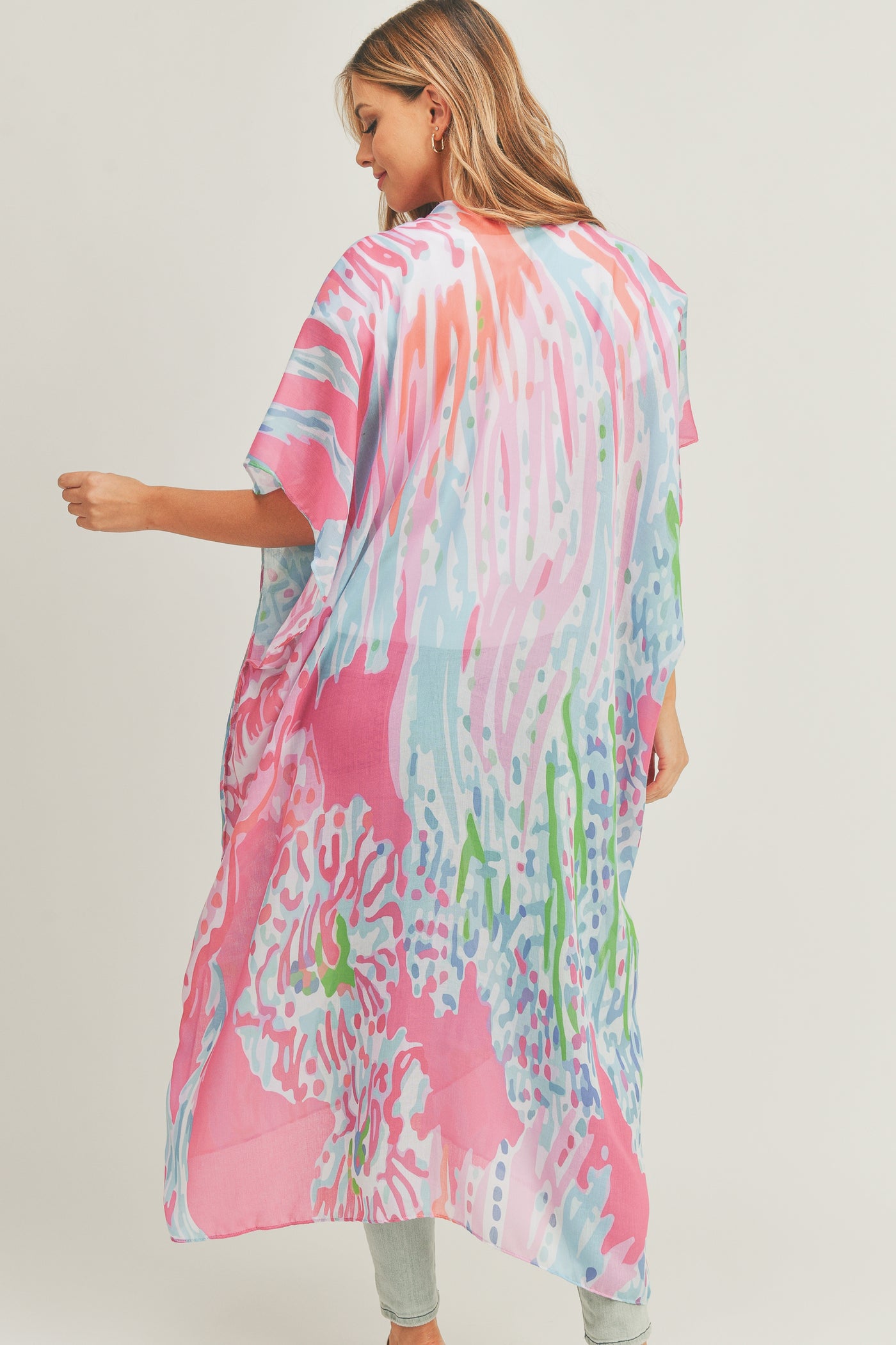 TROPICAL PRINT MAXI OPEN FRONT KIMONO