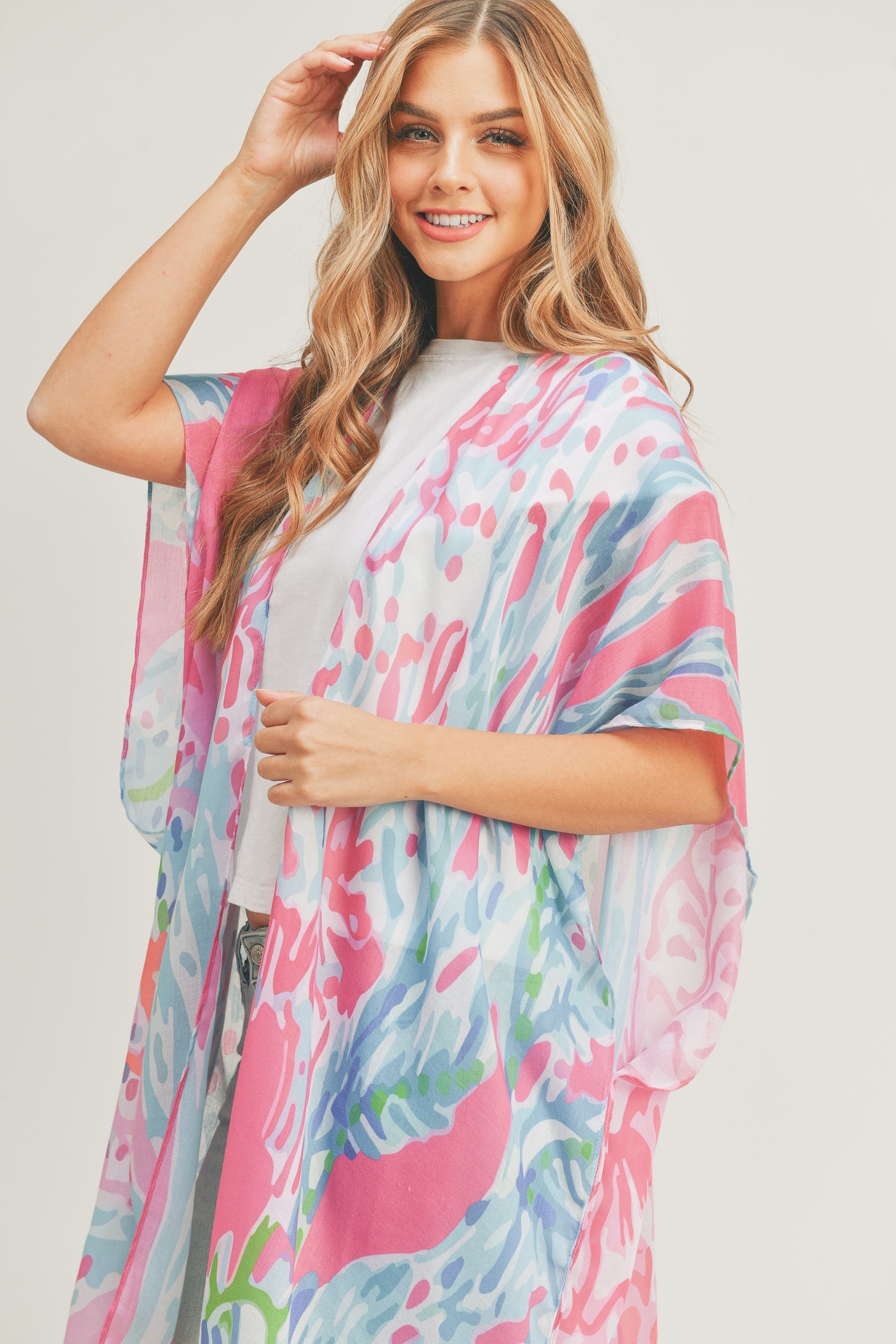 TROPICAL PRINT MAXI OPEN FRONT KIMONO