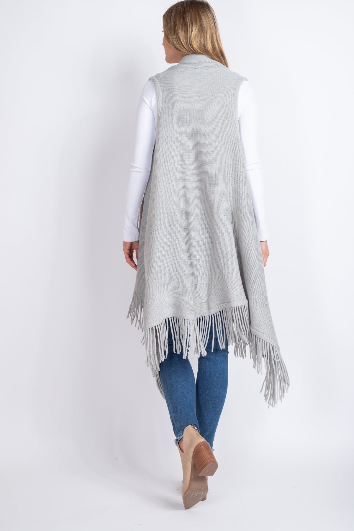 SOLID FRINGE KNIT VEST GRAY /6PCS