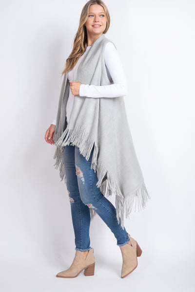 SOLID FRINGE KNIT VEST GRAY /6PCS