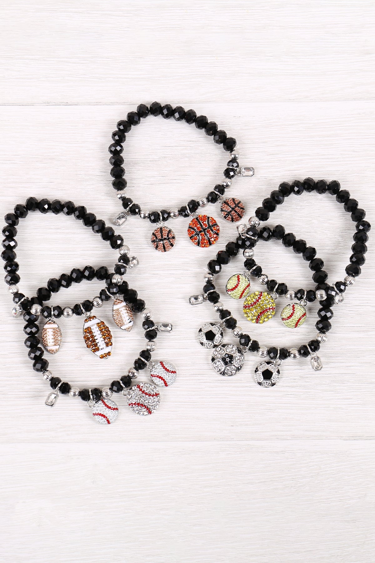 SOCCER BALL RONDELLE BEADS CHARM BRACELET/6PCS