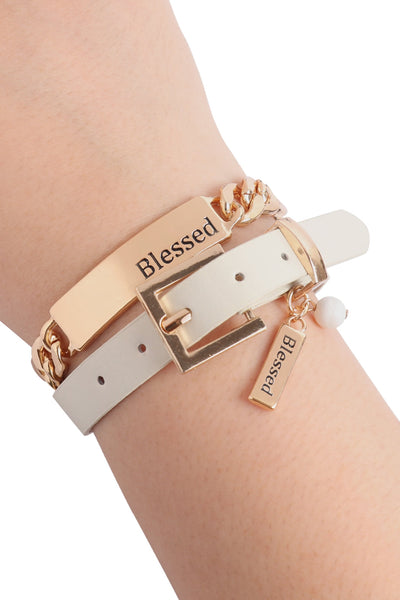 BLESSED CHARM LONG CHAIN-LEATHER BRACELET