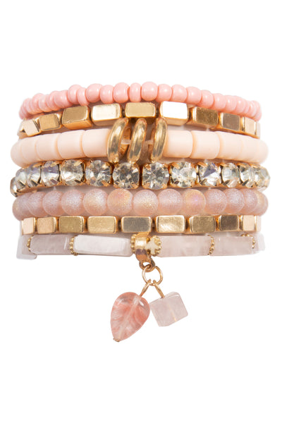 MIX STONE BEADS CCB RHINESTONE LEAF PENDANT, CHARM LEYERED VERSATILE BRACELET SET