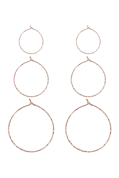 ROSE GOLD 3 PAIRS ON A CARD HAMMERED HOOP EARRINGS SET/6SETS