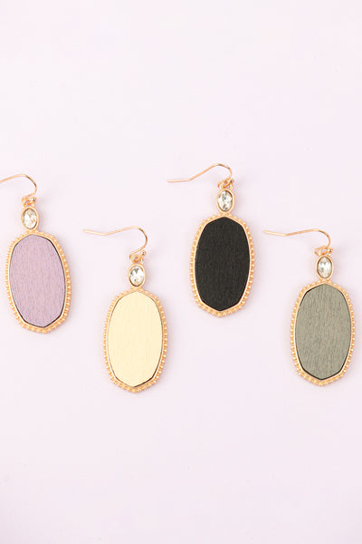 TEXTURED METAL WOOD OVAL DROP HOOK EARRING