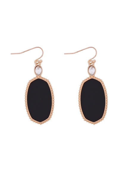 TEXTURED METAL WOOD OVAL DROP HOOK EARRING