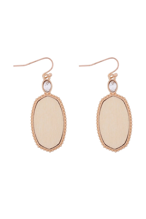 TEXTURED METAL WOOD OVAL DROP HOOK EARRING