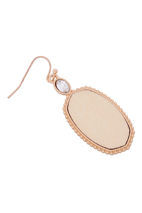 TEXTURED METAL WOOD OVAL DROP HOOK EARRING