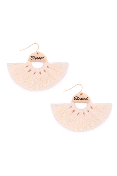 BLESSED ETCHED FAN TASSEL EARRINGS