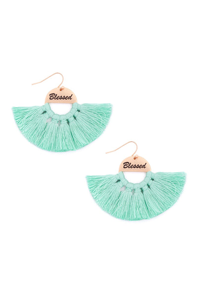 BLESSED ETCHED FAN TASSEL EARRINGS